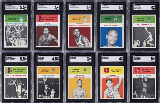 1961-62 Fleer Basketball Hall of Famers SGC-Graded Collection (10 Different) – Featuring Chamberlain (2), Russell (2), West and Robertson (2)